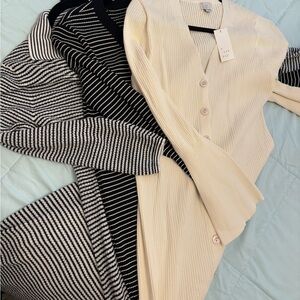 3 large sweater dresses Cream and two black and white striped brand new!🌺